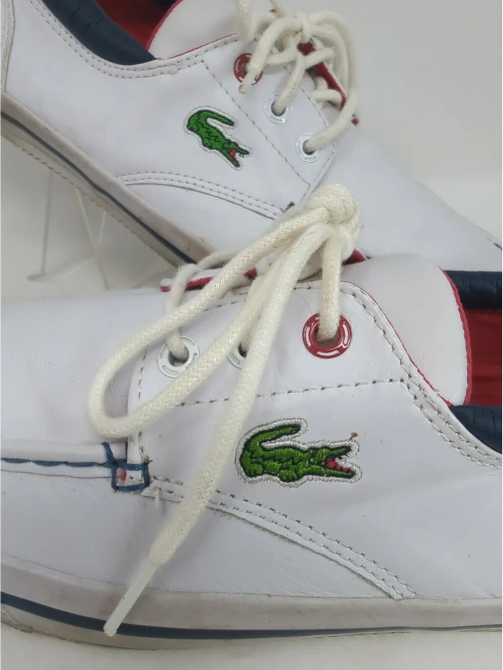 LACOSTE Shakespeare TLS Leather Casual Loafers Boat Shoes Mens 10 Milk White